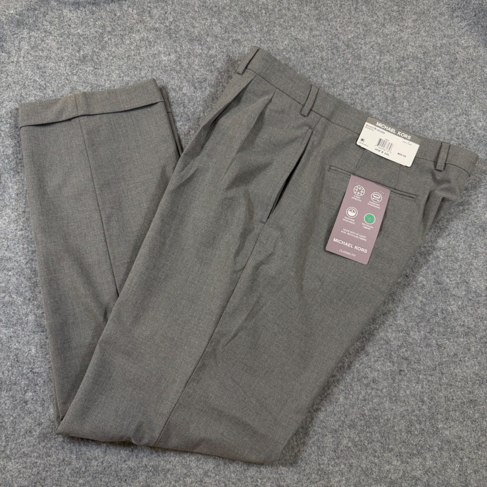 Michael Kors Grey Pleated Cuffed Dress Pants 36x32 Classic Fit Stretch READ